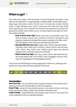 example page 3 from our offline Travel Guide for Falkland Islands